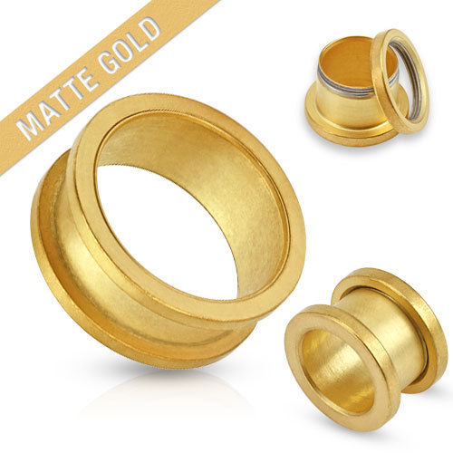 Flesh Tunnel Schraub Tunnel Plug Matt Gold 316L Edelstahl Piercing Ohr