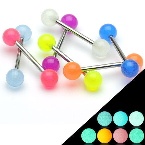 A14  7er Set Zungenpiercing leuchtet im dunkeln Barbell Glow in the Dark Edelstahl