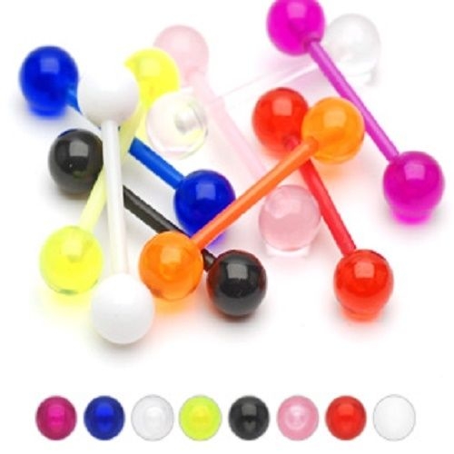 A14  8er Set Zungenpiercing aus Kuststoff PTFE Bio Flex barbell leuchten bei UV LICHT