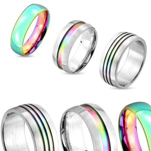 Herren Damen Ring Partnerring Verlobungsring Edelstahl REGENBOGEN Ehering Dome