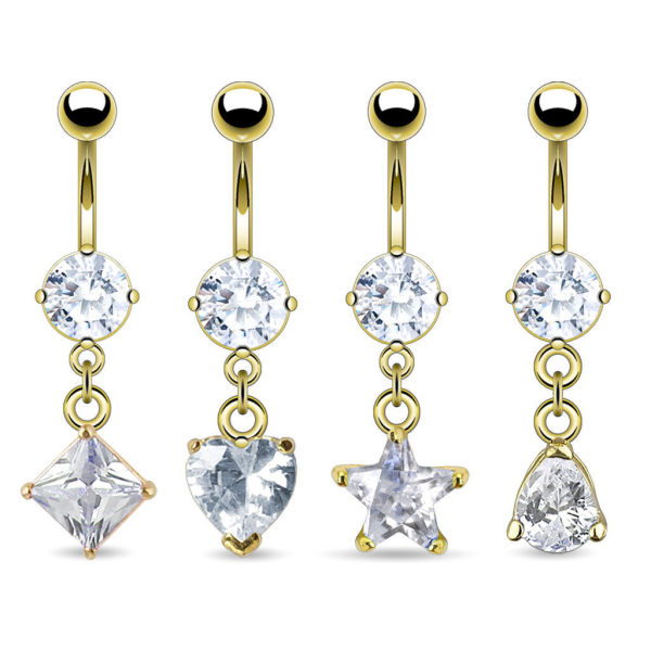 Bauchnabelpiercing Anhänger mit Zirkonia Kristall Gold 14kt IP Chirurgenstahl