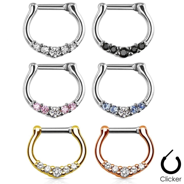 Nasenpiercing Septum mit 5 Kristallen Clicker Ring Piercing Silber Schild Helix