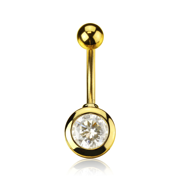A25  Bauchnabelpiercing Gold 14 Karat vergoldet mit Kristall Chirurgenstahl Piercing