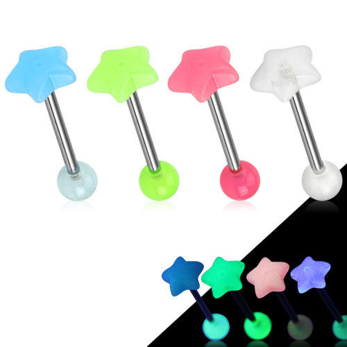 A12  Zungenpiercing Stern leuchtet im dunkeln Glow in the Dark Barbell Piercing