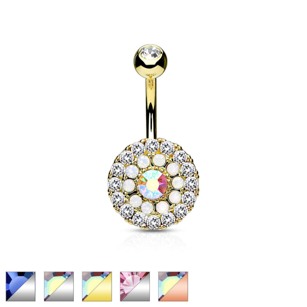 Bauchnabelpiercing BLUME mit Zirkonia Kristall Gold 14kt IP Chirurgenstahl 316L