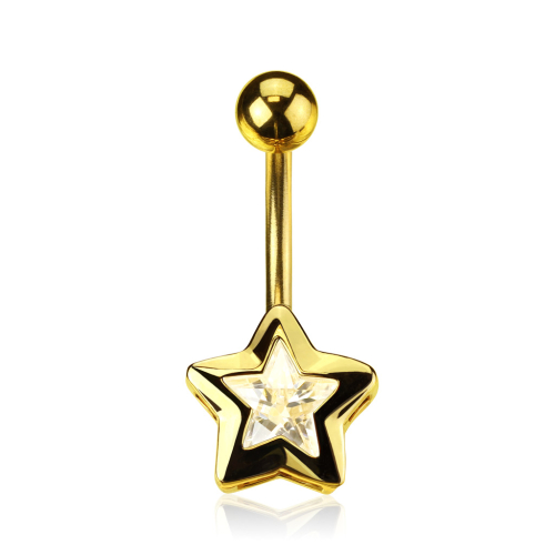 A25  Bauchnabelpiercing STERN Gold 14 Karat vergoldet mit Kristall Edelstahl Piercing